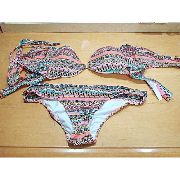 Victoria's Secret The Hottie Cheeky Swim 2 Piece Bikini Set Aztec Neon 32D Small - Picture 3 of 12